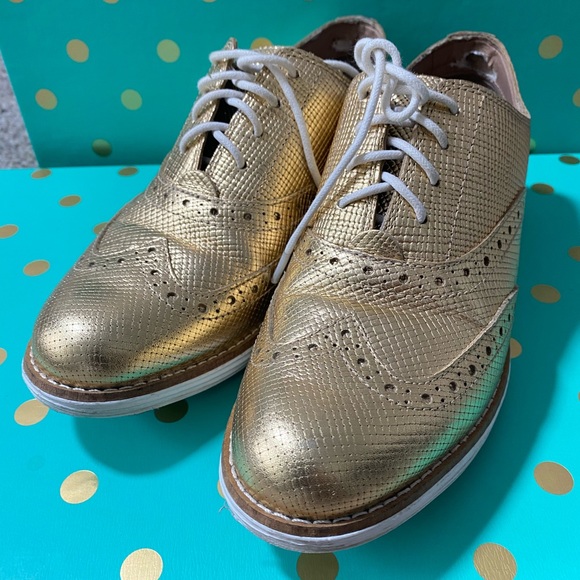 Gold Cole Haan Grand OS Oxfords - Picture 1 of 8